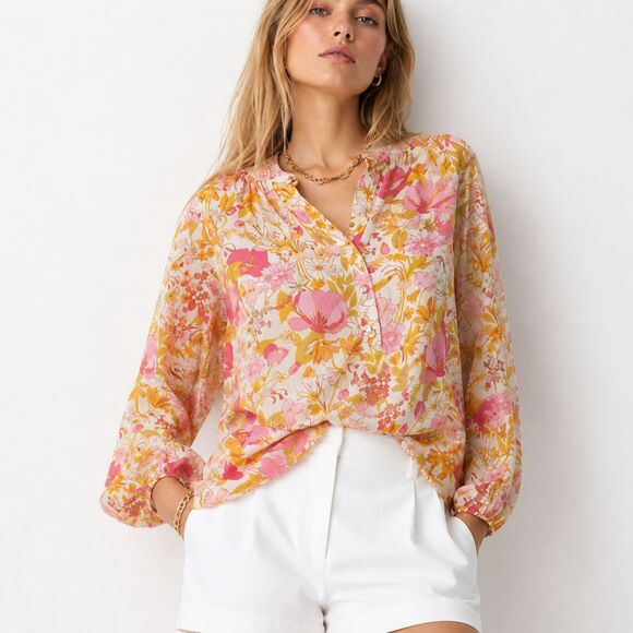 Spartina 449 Tops - Spartina Cora Silk Floral Blouse Cottagecore Coquette Southern Belle Charm Top S